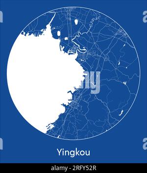 City Map Yingkou China Asia blue print round Circle vector illustration Stock Vector