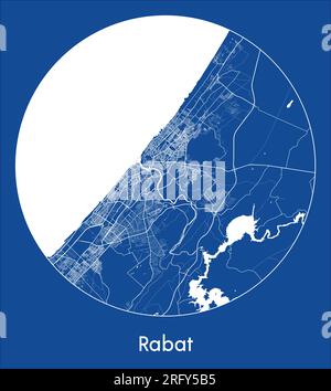 City Map Rabat Morocco Africa blue print round Circle vector illustration Stock Vector