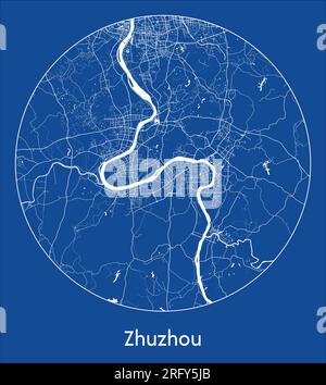 City Map Zhuzhou China Asia blue print round Circle vector illustration Stock Vector