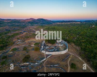 Aerial view of the Great Enclosure of the ruins of Great Zimbabwe Stock Photo