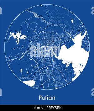 City Map Putian China Asia blue print round Circle vector illustration Stock Vector