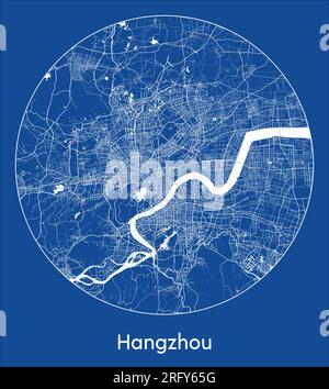 City Map Hangzhou China Asia blue print round Circle vector illustration Stock Vector