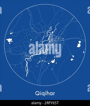 City Map Qiqihar China Asia blue print round Circle vector illustration Stock Vector