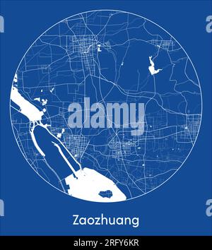 City Map Zaozhuang China Asia blue print round Circle vector illustration Stock Vector