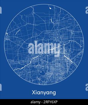 Xianyang China Asia City map blue print vector illustration Stock ...