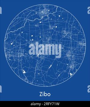 City Map Zibo China Asia blue print round Circle vector illustration Stock Vector