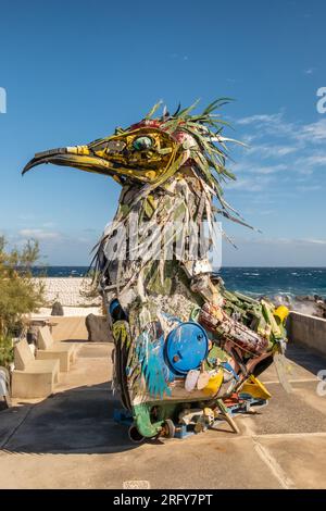 Seagull bird sculpture made from ocean garbage on Tenerife island, Spain Stock Photo