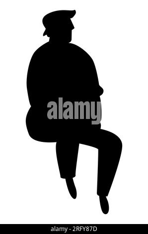 Black silhouette of an old man sitting outside white wearing a cap, vector eps isolated Stock Vector