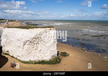 Kent UK. 06th August 2023. UK Weather. Strong winds can be felt and choppy sea water seen at Kent south coast while Storm Antoni hits England' south west coast with near-80mph gusts. People still enjoying sunny day on beach swimming in incoming waves. Credit: xiu bao/Alamy Live News Stock Photo