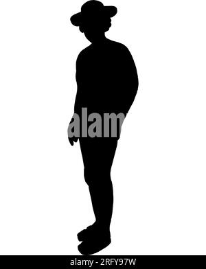 Black silhouette of a cartoon male character portrait wearing a cap, template for animation of a man, vector isolated on white background Stock Vector