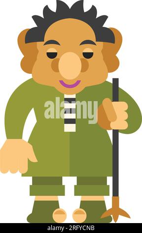 Troll creature with pole icon Stock Vector