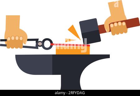 Blacksmith forging metal on anvil Stock Vector