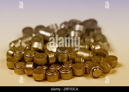 Many old button cells in a close-up Stock Photo