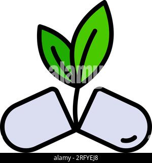 Herbal food supplement logo design vector image. Capsule with leaves or plant with kine art design style for herbal food vitamin or suplement. Naturop Stock Vector