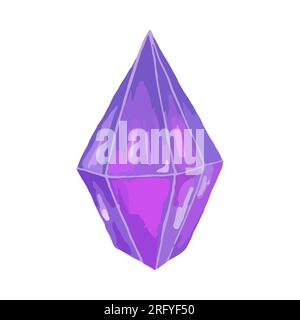 Purple crystal gem, jewel rock mineral stone, isolated natural neon glowing aquamarine gemstone sapphire or quartz glass, jewelry and geology magic co Stock Vector