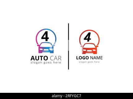 Abstract Car logo On Letter 4 sign symbol for Automotive Company. Stock Vector
