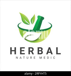 Herbal Logo Design Homeopathic Natural Medicine Green Leaf Herb Logotype Stock Vector