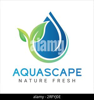 Aqua scape Logo Design Water Drop with Leaf Logotype Organic Fresh Stock Vector