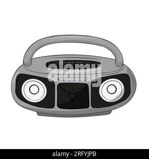 Old fashioned music player, boombox radio. Doodle style cassette player and tape recorder vector illustration. Stock Vector