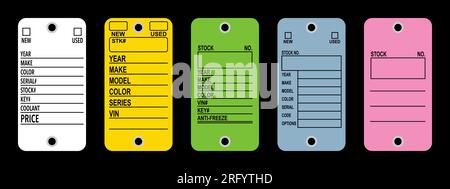 Automotive car dealer key tags vector set. Five different version. Stock Vector