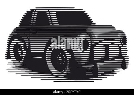 Scratchboard style vector car illustration. Automobile logo design. Stock Vector