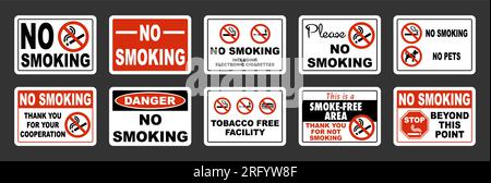 No smoking sign vector set. ten different horizontal versions. Stock Vector