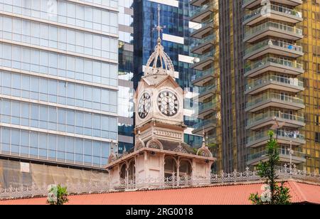 Clock tower of Lau Pa Sat food court in the Downtown Core of Singapore Stock Photo