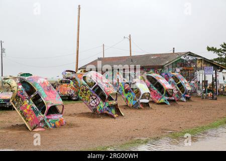 VW Slug Bug Ranch, Conway Panhandle, Texas Stock Photo