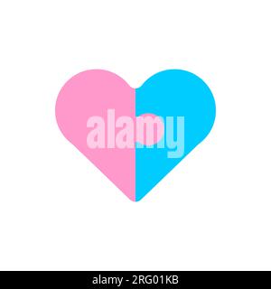 Lovers puzzles. Puzzle heart. Pair of lovers puzzle. concept of second half in love. Find yourself love of your life Stock Vector