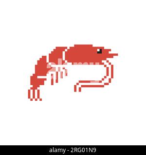 Shrimp pixel art. Sea shrimp 8 bit. pixelated Vector illustration Stock Vector