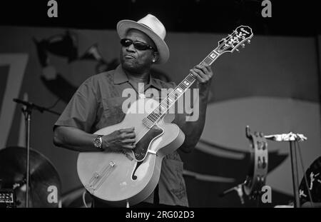 TAJ MAHAL performs with an acoustic guitar at the MONTEREY JAZZ FESTIVAL - CALIFORNIA Stock Photo