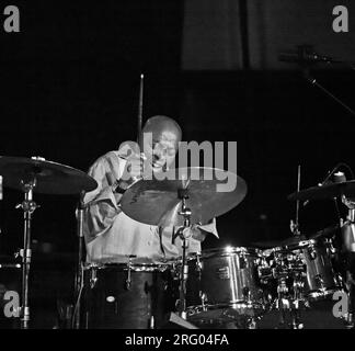ROY HANES plays drums with his FOUNTAIN OF YOUTH BAND in Dizzys Den - 2010 MONTEREY JAZZ FESTIVAL, CALIFORNIA Stock Photo
