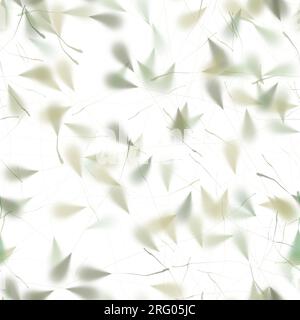 Big blurred random brush strokes with long thin tails. Pale green colors and shades on the white background. Seamless texture. Stock Photo