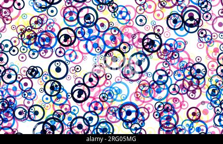 Random circles pattern,pink, blue and yellow colors on the white background. Seamless pattern.Astrological sign of sun Stock Photo