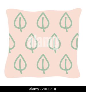 Decorative sofa pillow with leaf print, interior design element for living room or cabinet, flat vector illustration Stock Vector