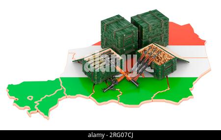 Map of republic of the Niger with weapons. Military supplies in Niger, concept. 3D rendering isolated on white background Stock Photo