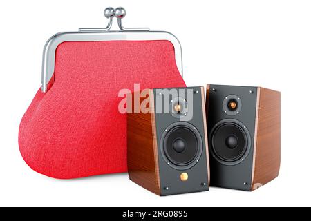 Musical Speakers with coin purse, 3D rendering isolated on white background Stock Photo