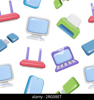 Computer gadgets pattern. Seamless background with laptop tablet pc printer decent vector smart devices Stock Vector
