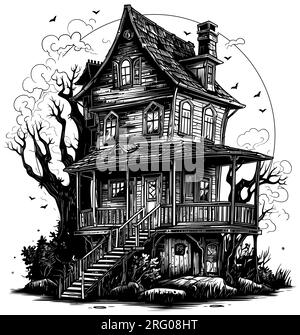 Haunted House Linocut Stock Vector