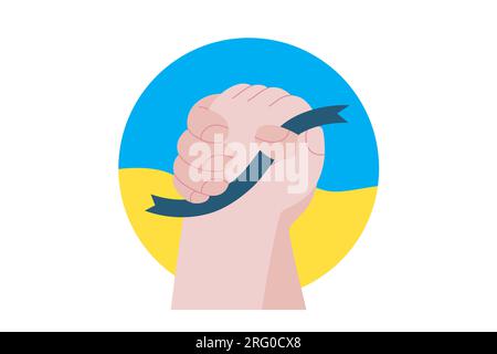 War and peace - Handshake -modern flat vector concept digital illustration of two hands holding together a ribbon, in fight gesture, on the Ukranian f Stock Vector