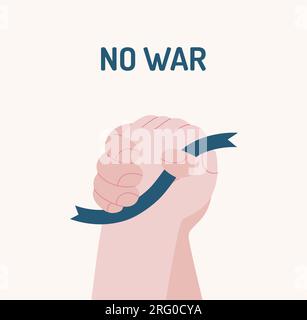 War and peace - Handshake -modern flat vector concept digital illustration of two hands holding together a ribbon, in fight gesture. Creative anti-war Stock Vector