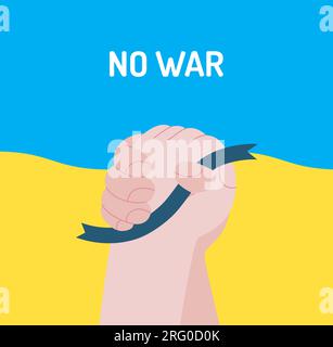 War and peace - Handshake -modern flat vector concept digital illustration of two hands holding together a ribbon, on the Ukranian flag colored backgr Stock Vector