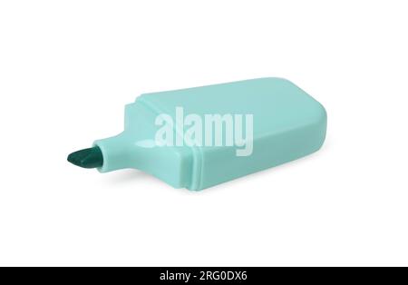 One turquoise marker on white background. School stationery Stock Photo