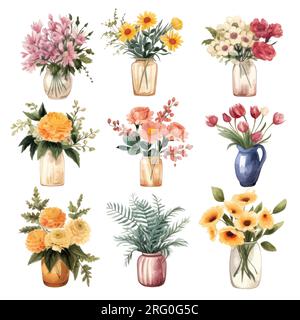 Set of Vector Boutique flowers in the vase Stock Vector