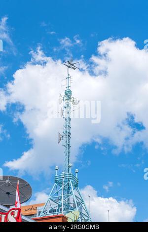 Transmission tower sitting atop the City TV Building in Downtown Ottawa. Stock Photo