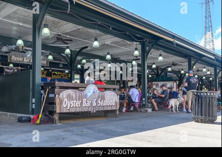 NEW ORLEANS, LA, USA - AUGUST 6, 2023: J's Oyster and Seafood at the French Market in the French Quarter Stock Photo