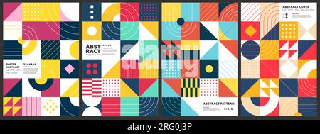 Abstract geometric bauhaus artwork. Simple brutalism shapes combination poster. Memphis pattern background. Retro brutalist style modern trendy graphic cover. Vintage postmodern y2k art vector print Stock Vector