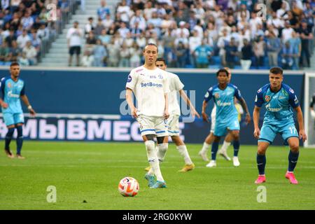 Saint Petersburg, Russia. 06th Aug, 2023. Diego Laxalt (93) of Dynamo seen during the Russian Premier League football match between Zenit Saint Petersburg and Dynamo Moscow at Gazprom Arena. Zenit 2:3 Dynamo. (Photo by Maksim Konstantinov/SOPA Images/Sipa USA) Credit: Sipa USA/Alamy Live News Stock Photo