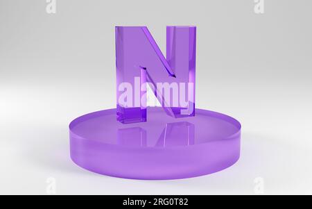 3d alphabet, letters shape made of purple glass on grey background, 3d render, letter N Funny design concept Stock Photo