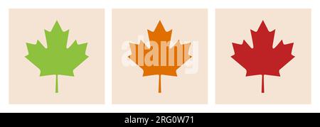 Vector set of three framed maple leaves.Autumn maple tree leaf for the design of greeting cards, holiday banners, and posters. Stock Vector